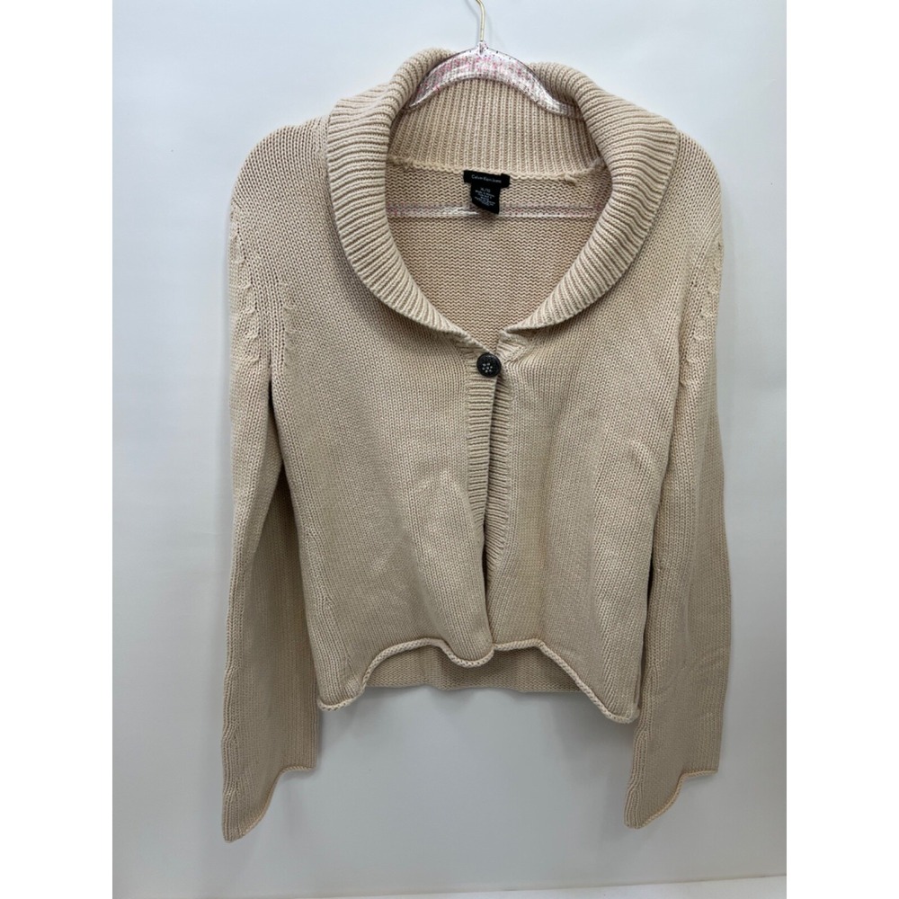 Calvin Klein Ivory Off White Sweater Button Soft Womens Size XL Vintage